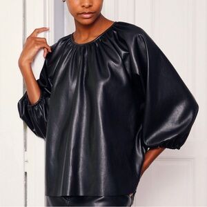 Aritzia Wilfred Free Bica Black new Vegan Leather Formal Evening Party Blouse M